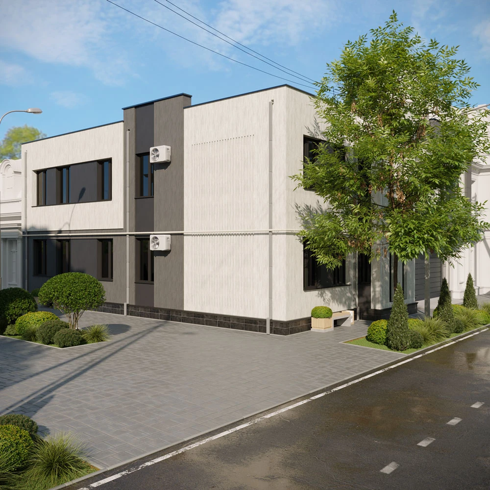 Scena 3D Esterno Casa Privata Moderna (3)