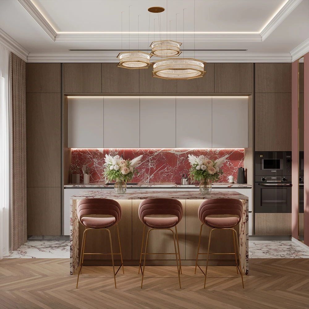 Scène 3D d'intérieur de cuisine classique moderne