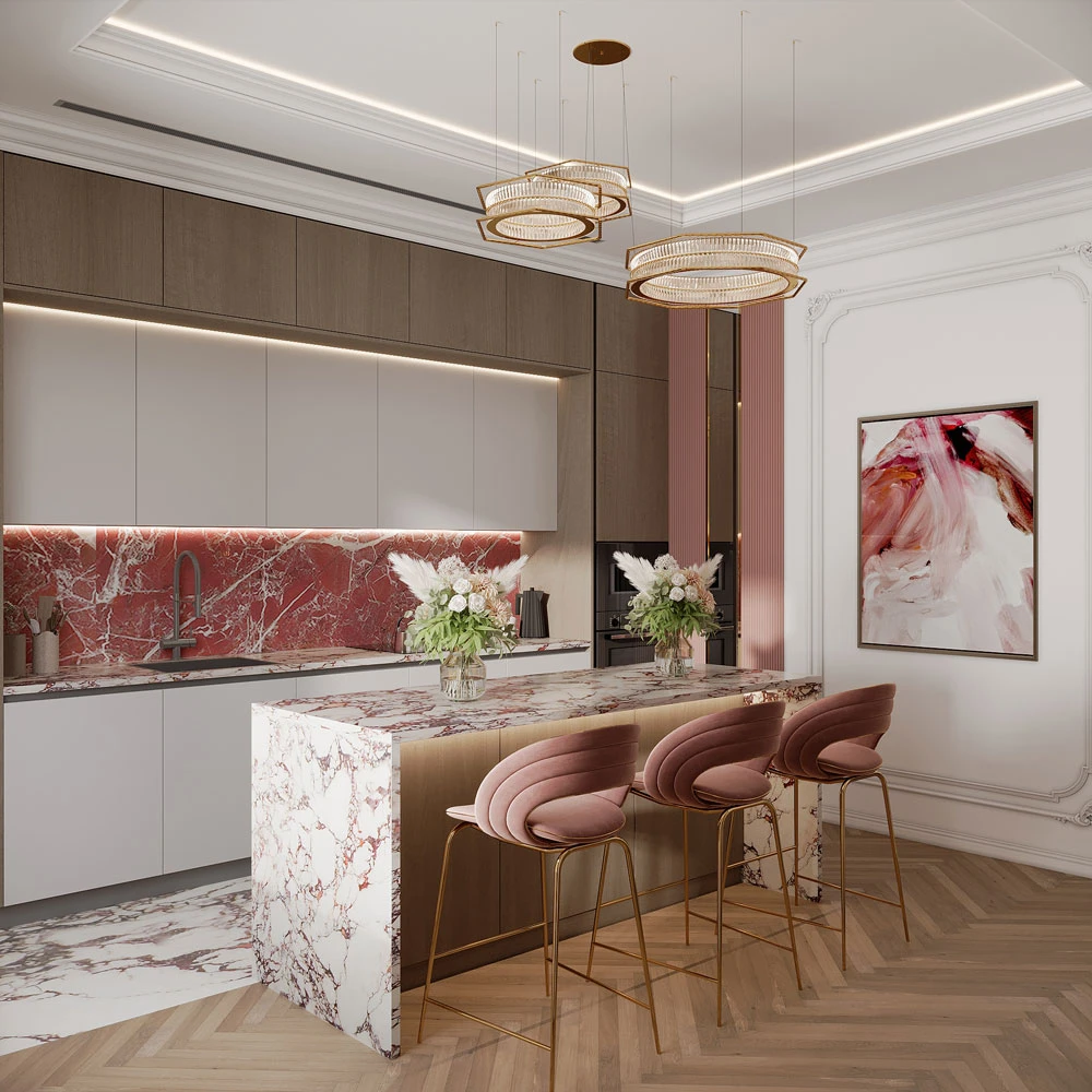 Scène 3D d'intérieur de cuisine classique moderne (2)