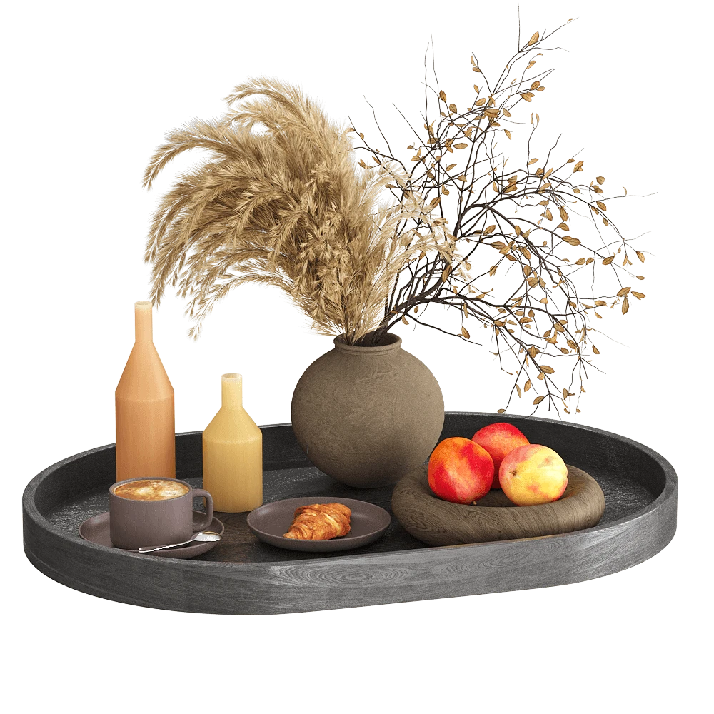 Set Decorativo con Erba della Pampa e Vassoio in Legno