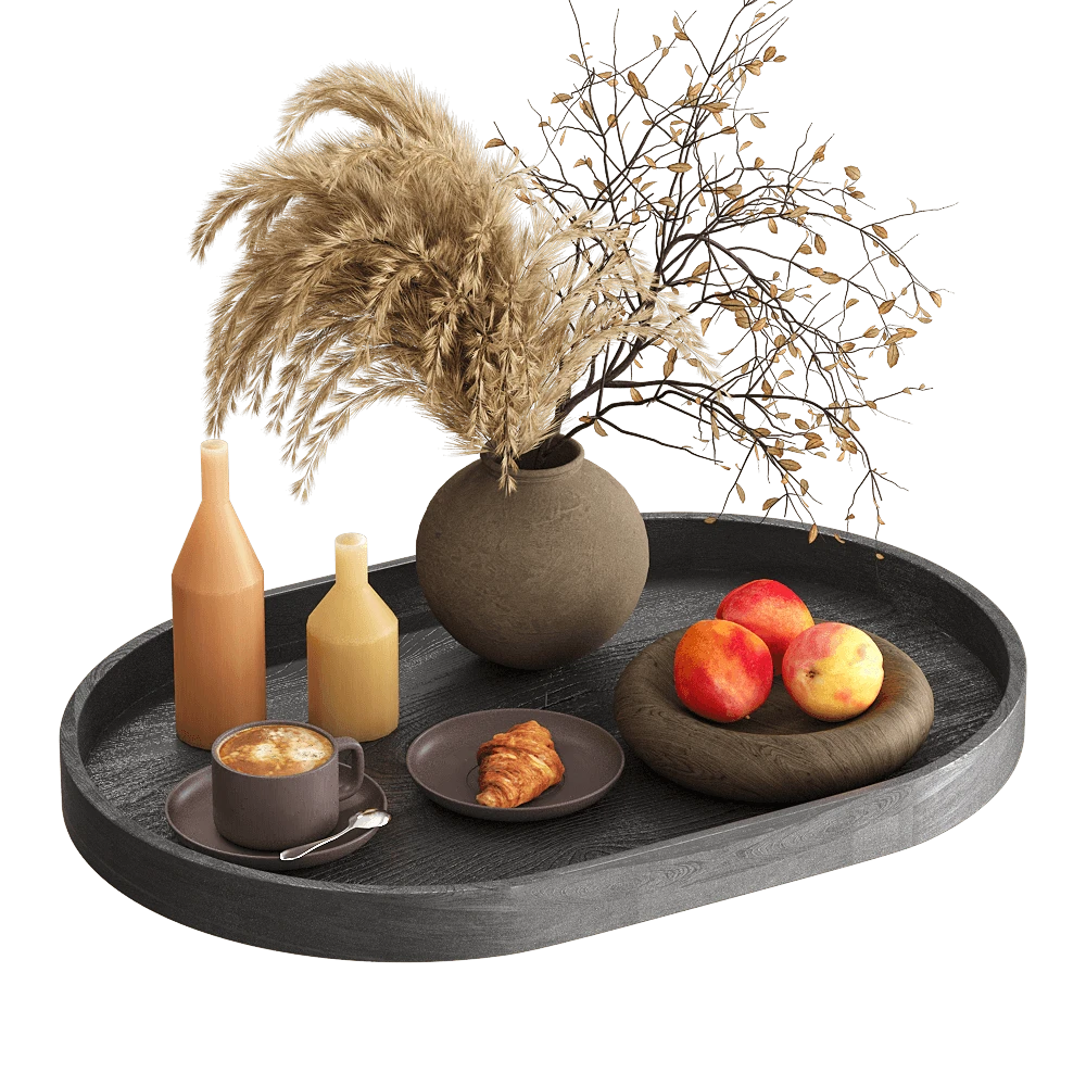 Set Decorativo con Erba della Pampa e Vassoio in Legno (2)