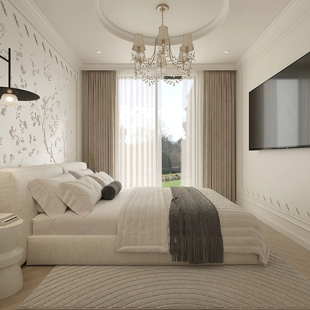 Neoclassic Bedroom Interior 3D Scene (4)
