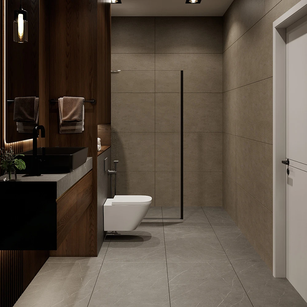 Modern Residential Bathroom 3D Scene (2)