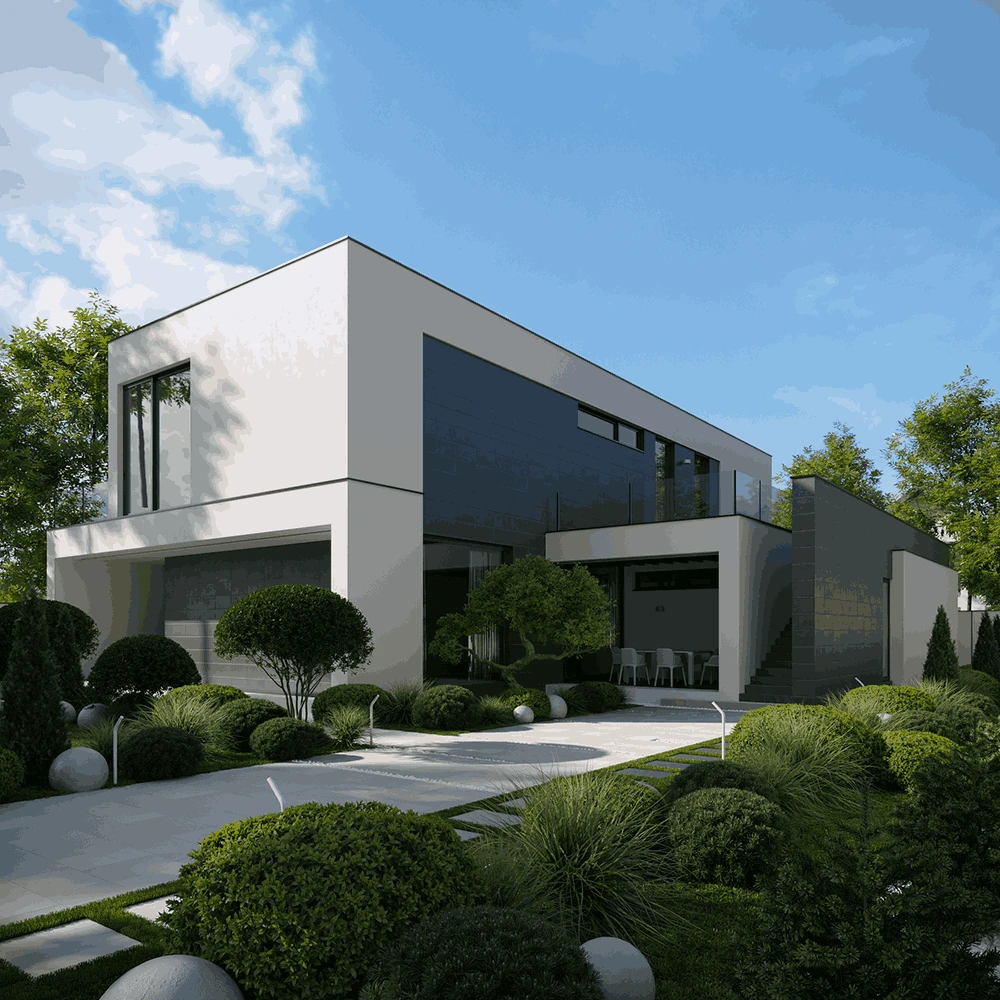 Modern Private House Exterior 3D Scene