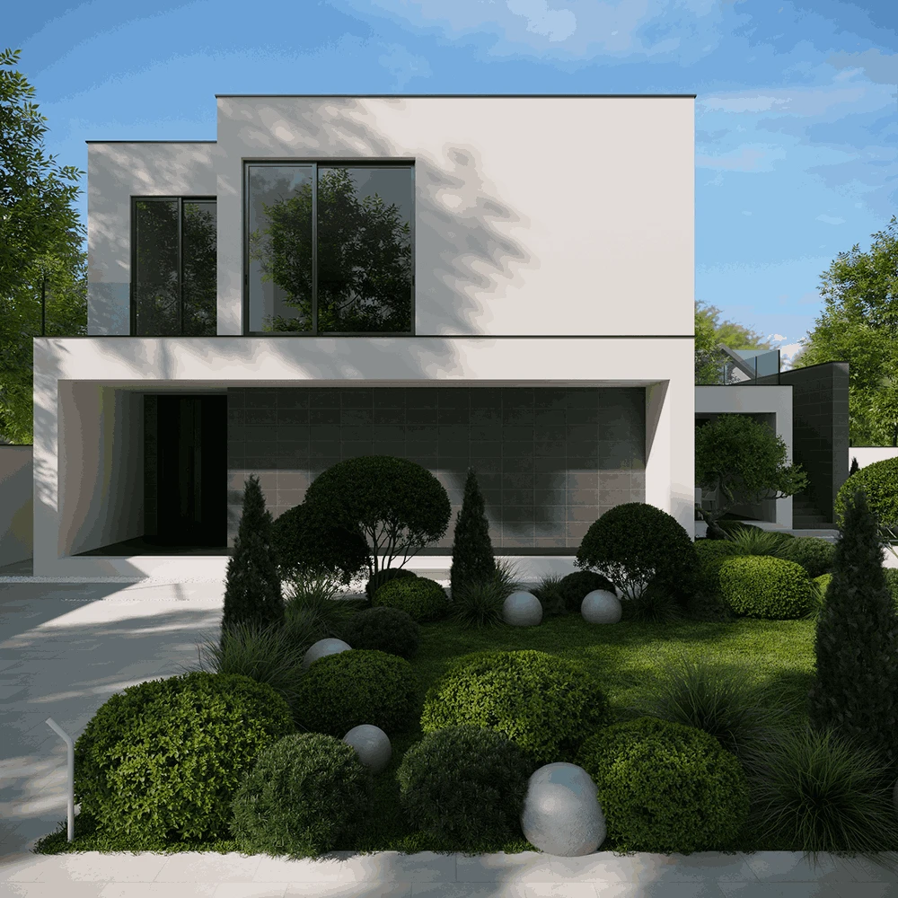 Modern Private House Exterior 3D Scene (2)