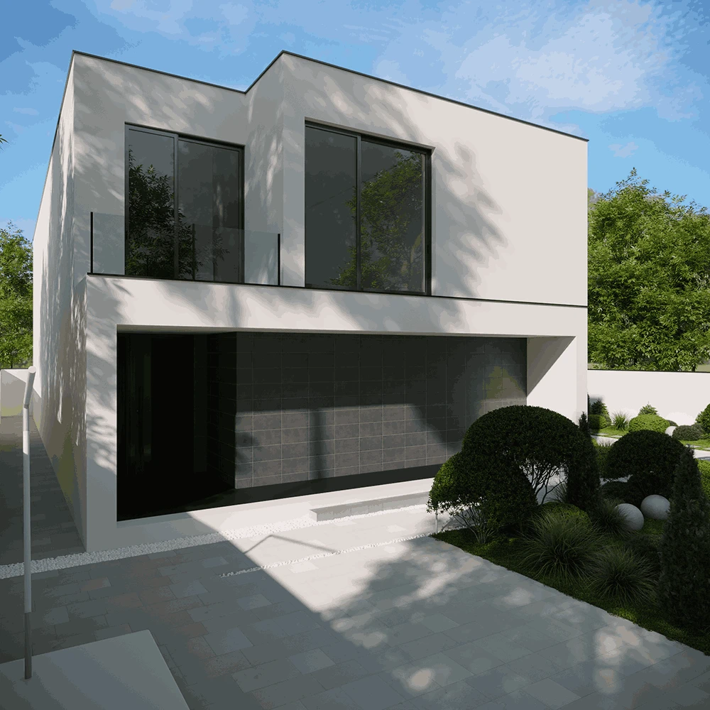 Modern Private House Exterior 3D Scene (3)