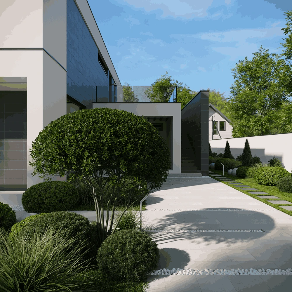Modern Private House Exterior 3D Scene (4)