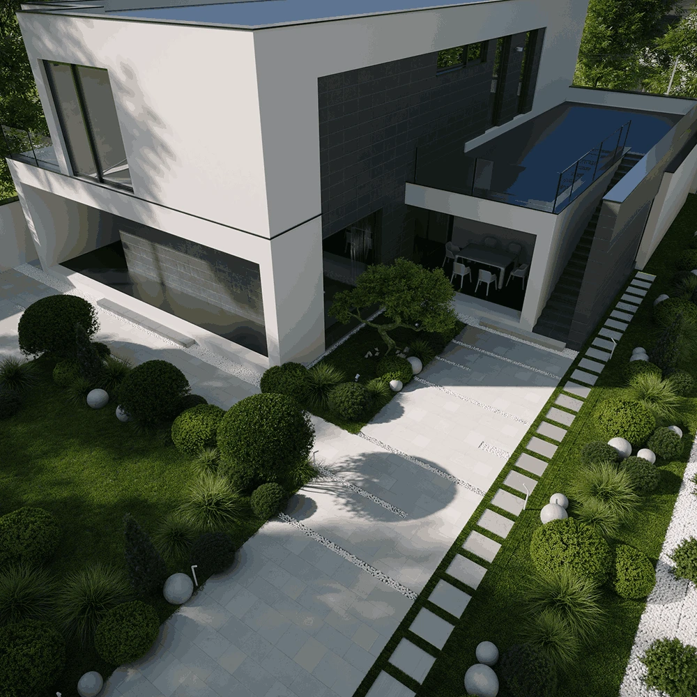 Modern Private House Exterior 3D Scene (5)
