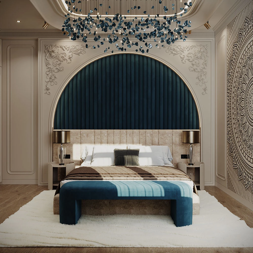 Luxurious Neoclassic Bedroom Interior 3D Scene