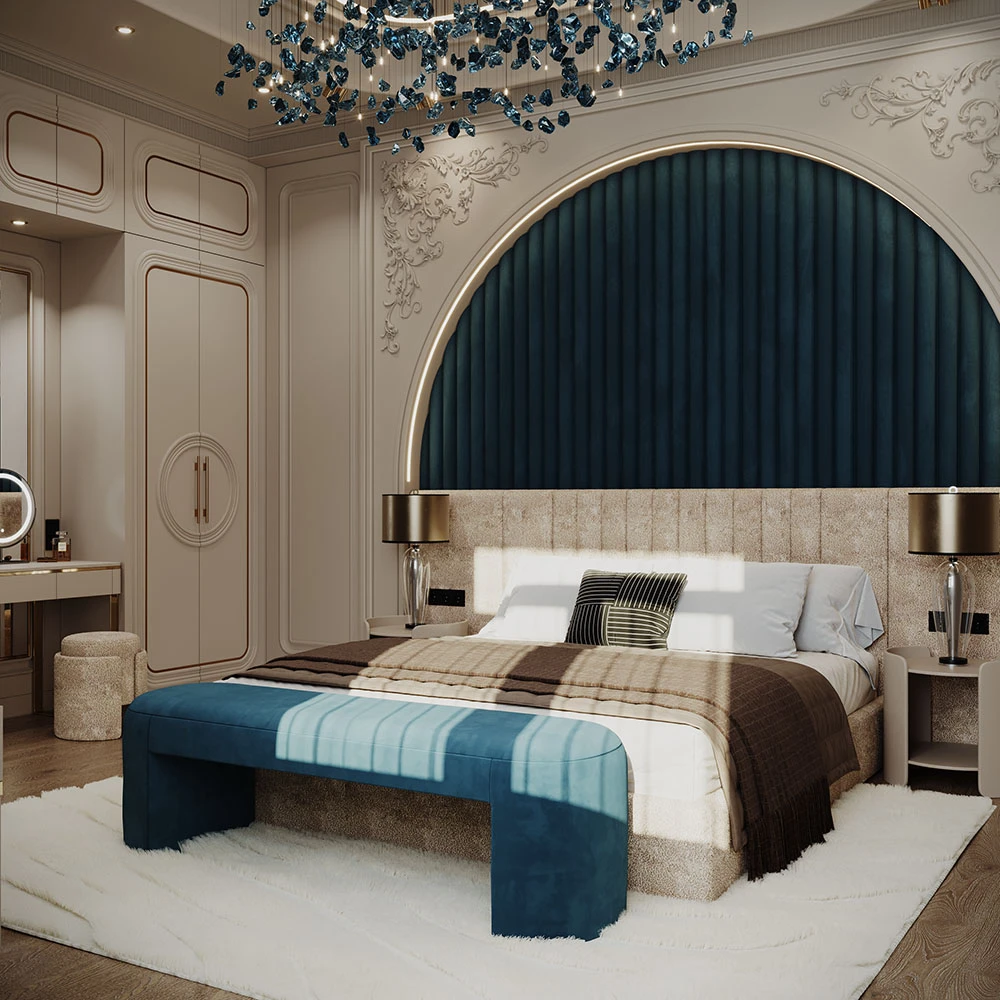 Luxurious Neoclassic Bedroom Interior 3D Scene (3)