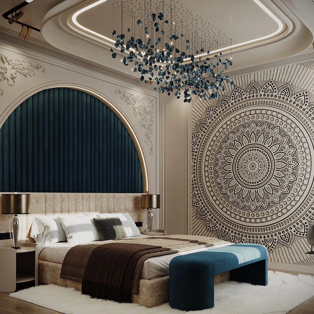Luxurious Neoclassic Bedroom Interior 3D Scene (4)