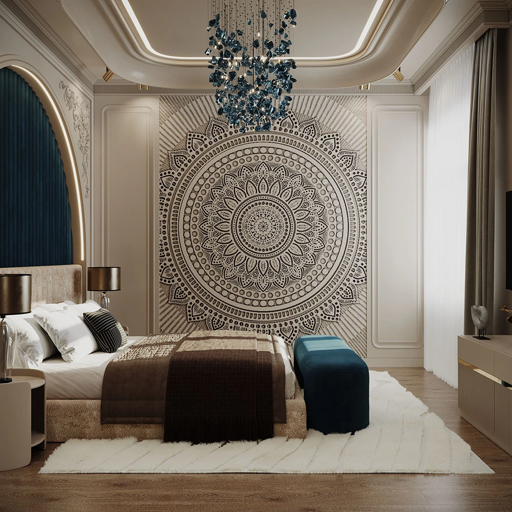 Luxurious Neoclassic Bedroom Interior 3D Scene (5)