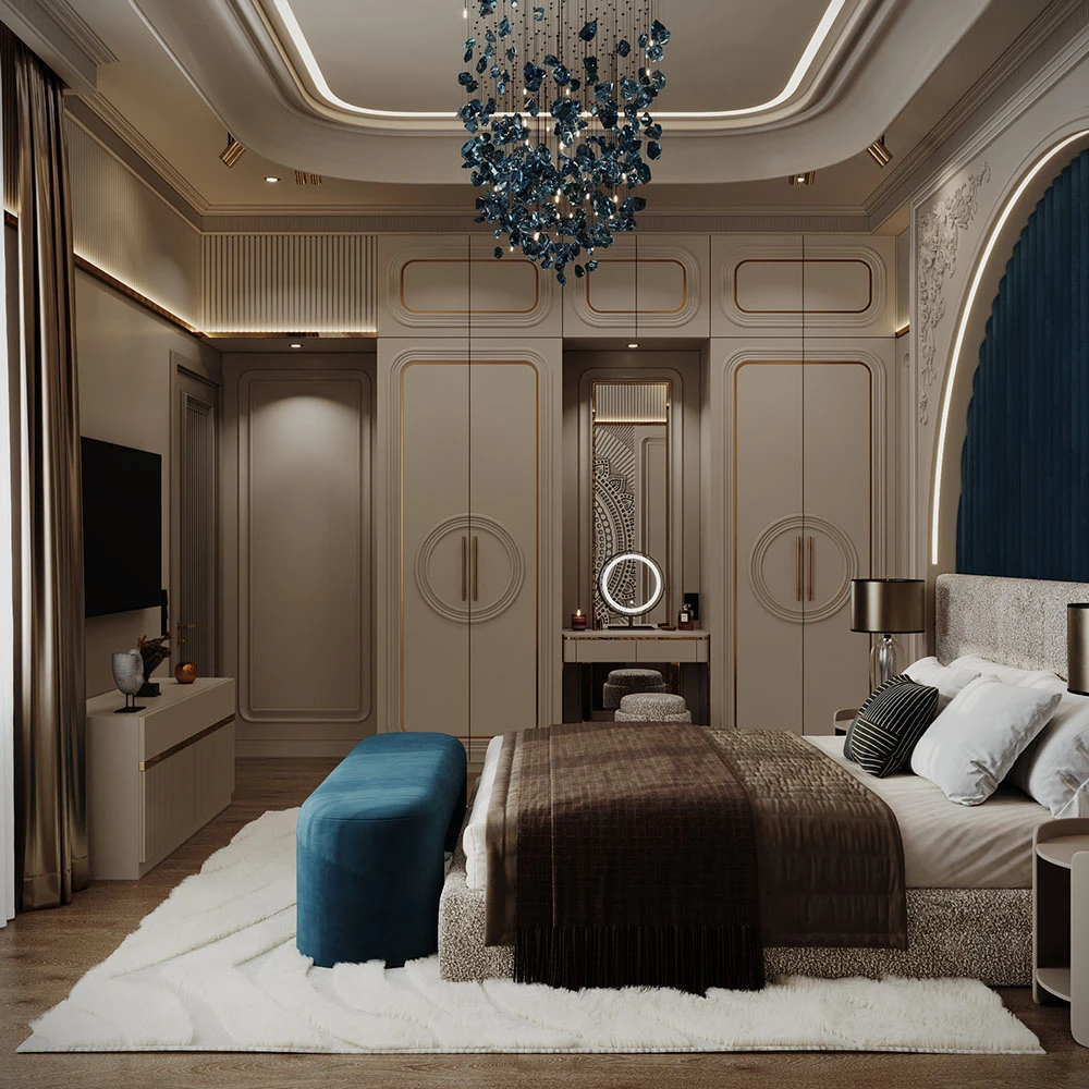 Luxurious Neoclassic Bedroom Interior 3D Scene (6)