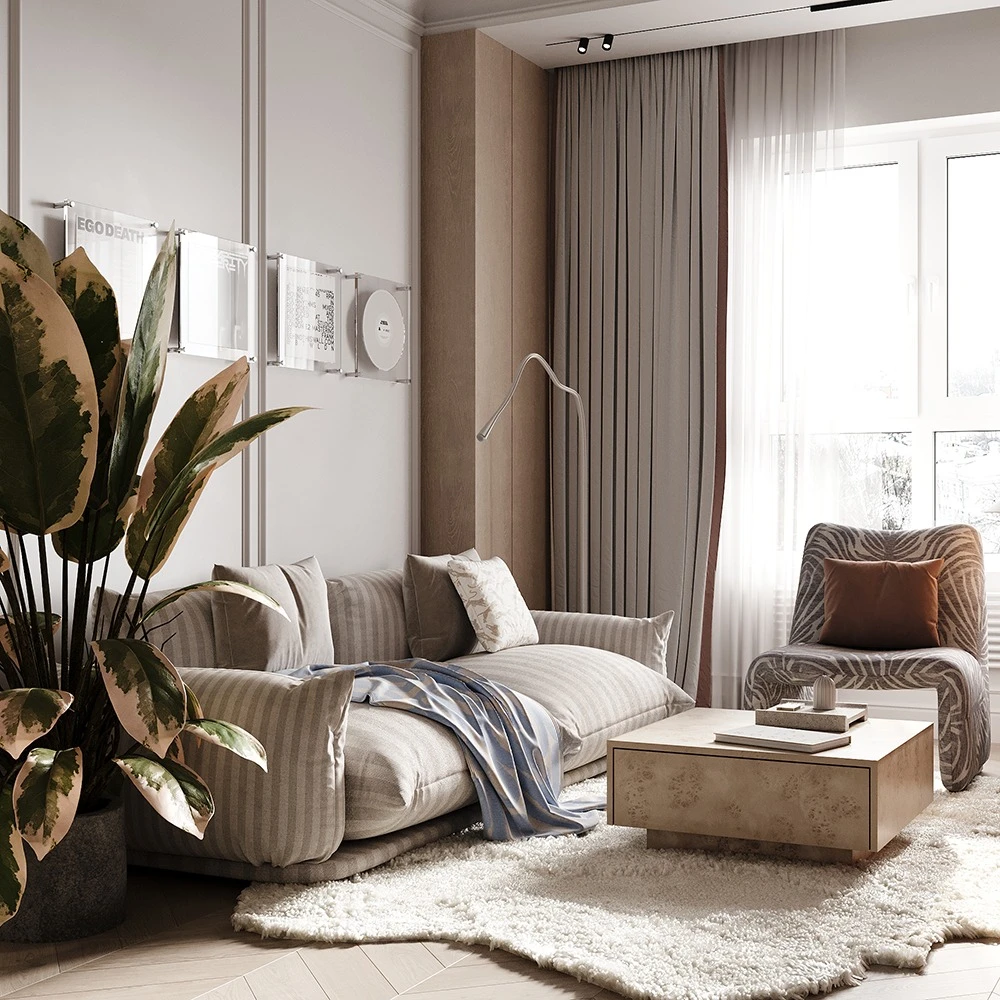 Eclectic Apartment Interior Living Room 3D Scene (7)