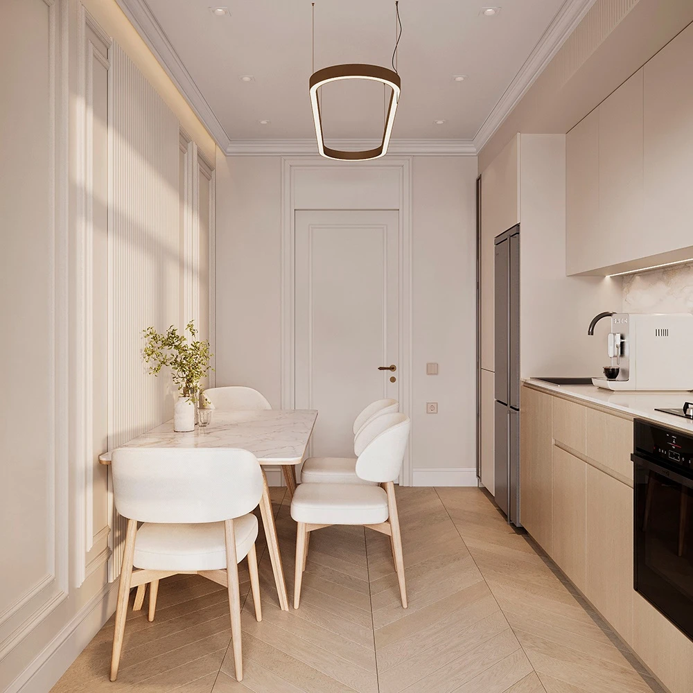 Neoclassic Contemporary Kitchen and Dining Area 3D Scene (3)