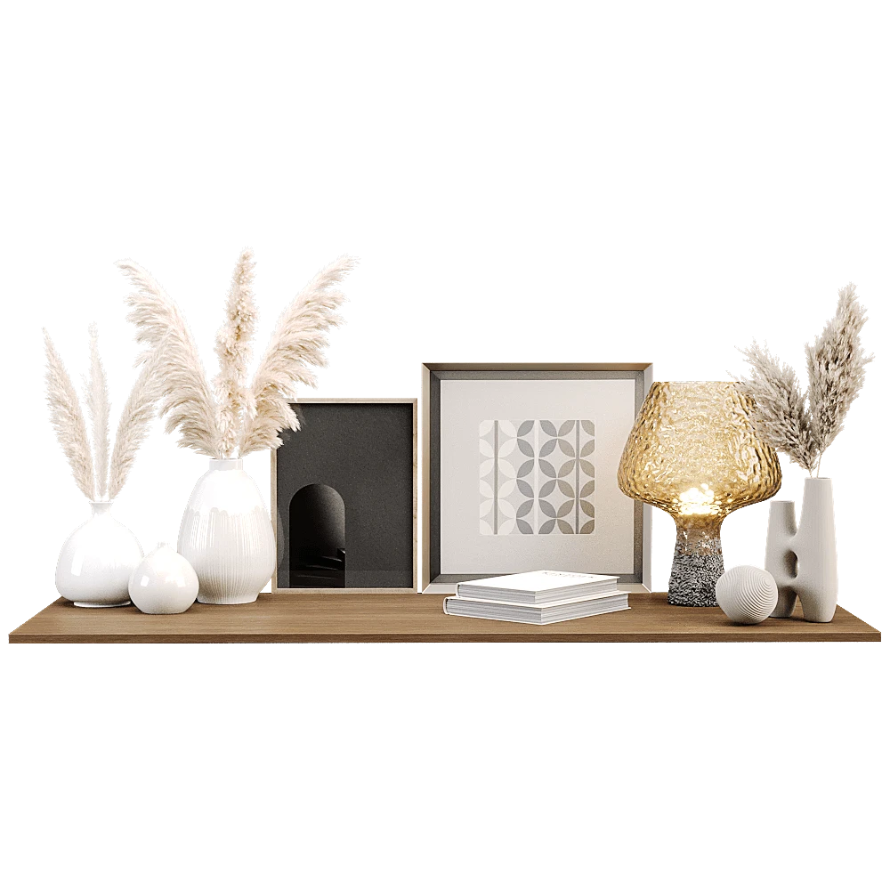 Set Decorativo Estilo Japandi con Cerámica y Hierba de la Pampa