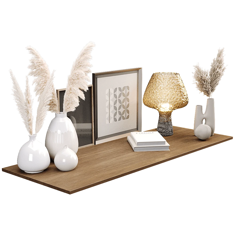 Set Decorativo Estilo Japandi con Cerámica y Hierba de la Pampa (2)