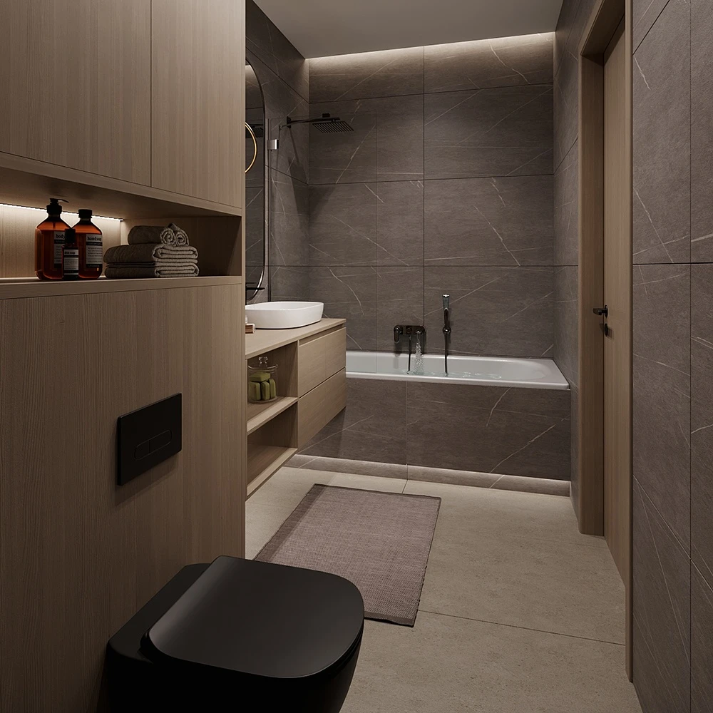 Modern Residential Bathroom 3D Scene (2)