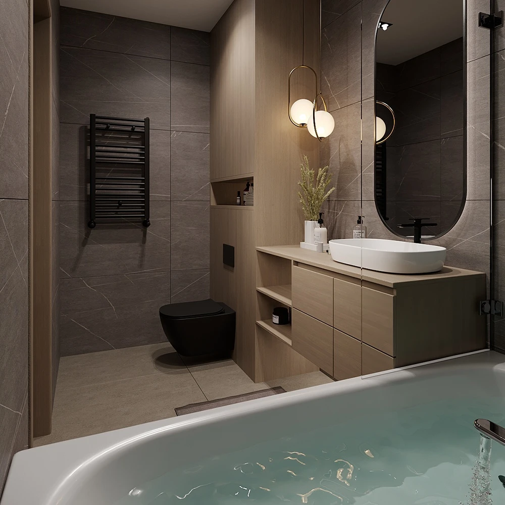 Modern Residential Bathroom 3D Scene (5)
