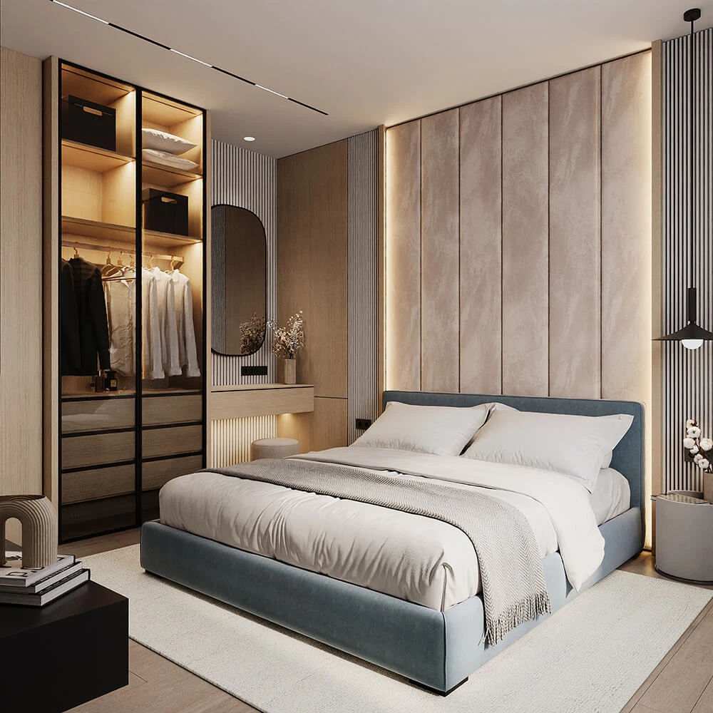 Modern Minimalist Bedroom Interior 3D Scene (6)