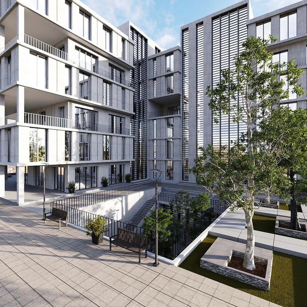Modern Commercial Building Exterior 3D Scene (5)