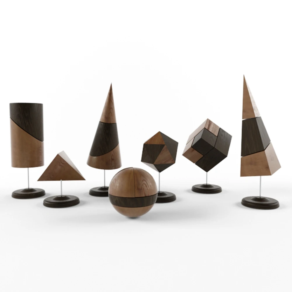 Set Decorativo con Formas Geométricas de Madera Tallada