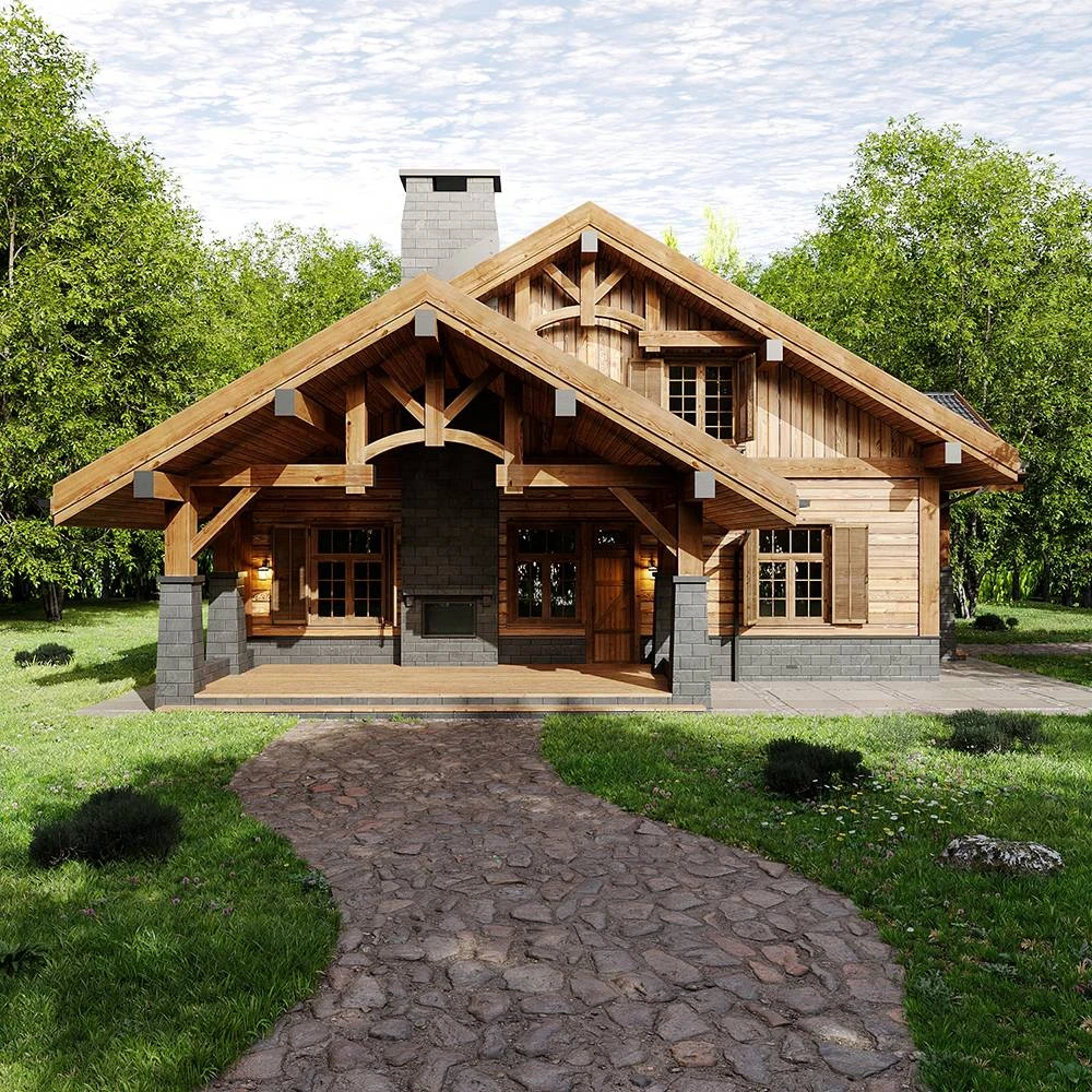 Scène 3D de maison individuelle de campagne en extérieur