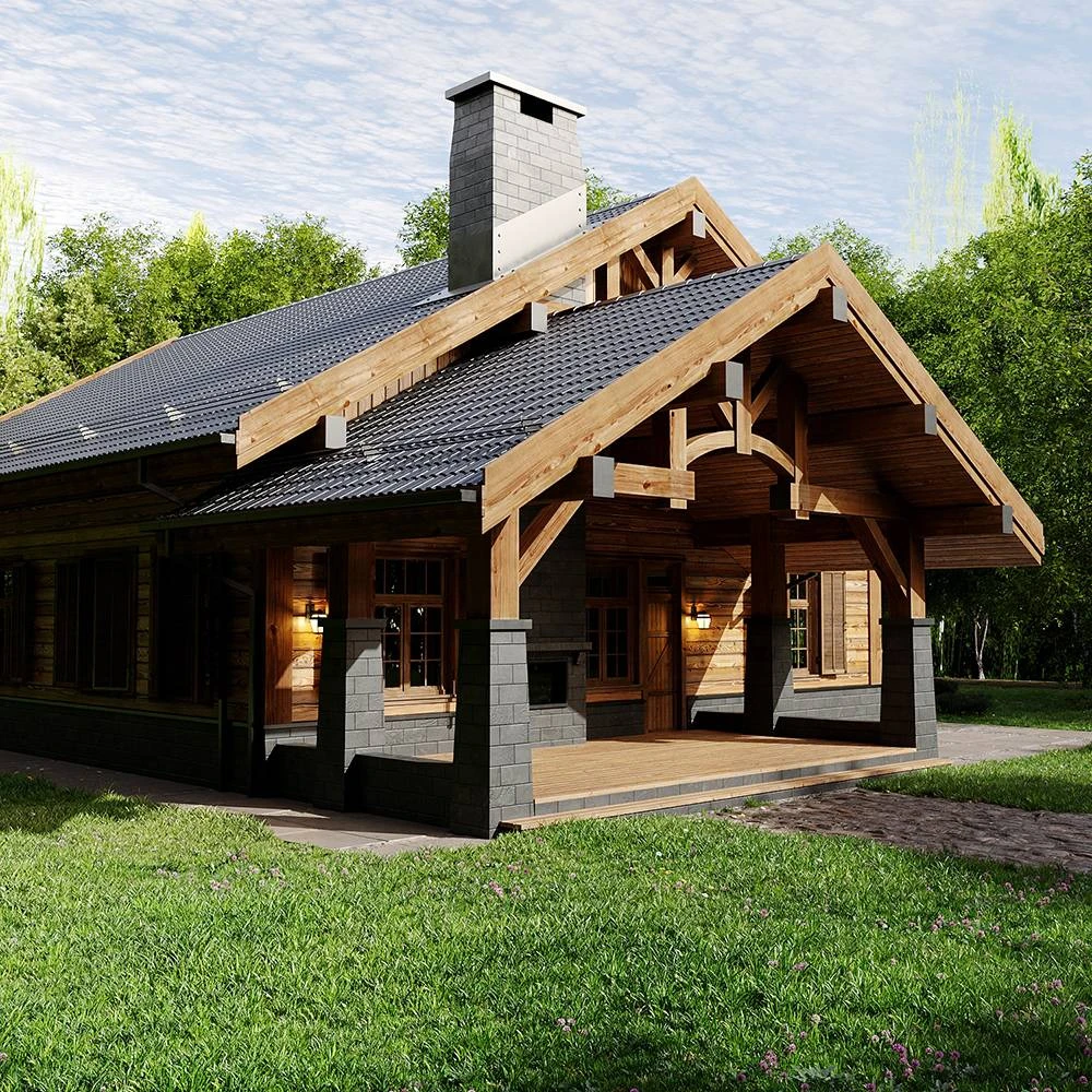 Scène 3D de maison individuelle de campagne en extérieur (2)