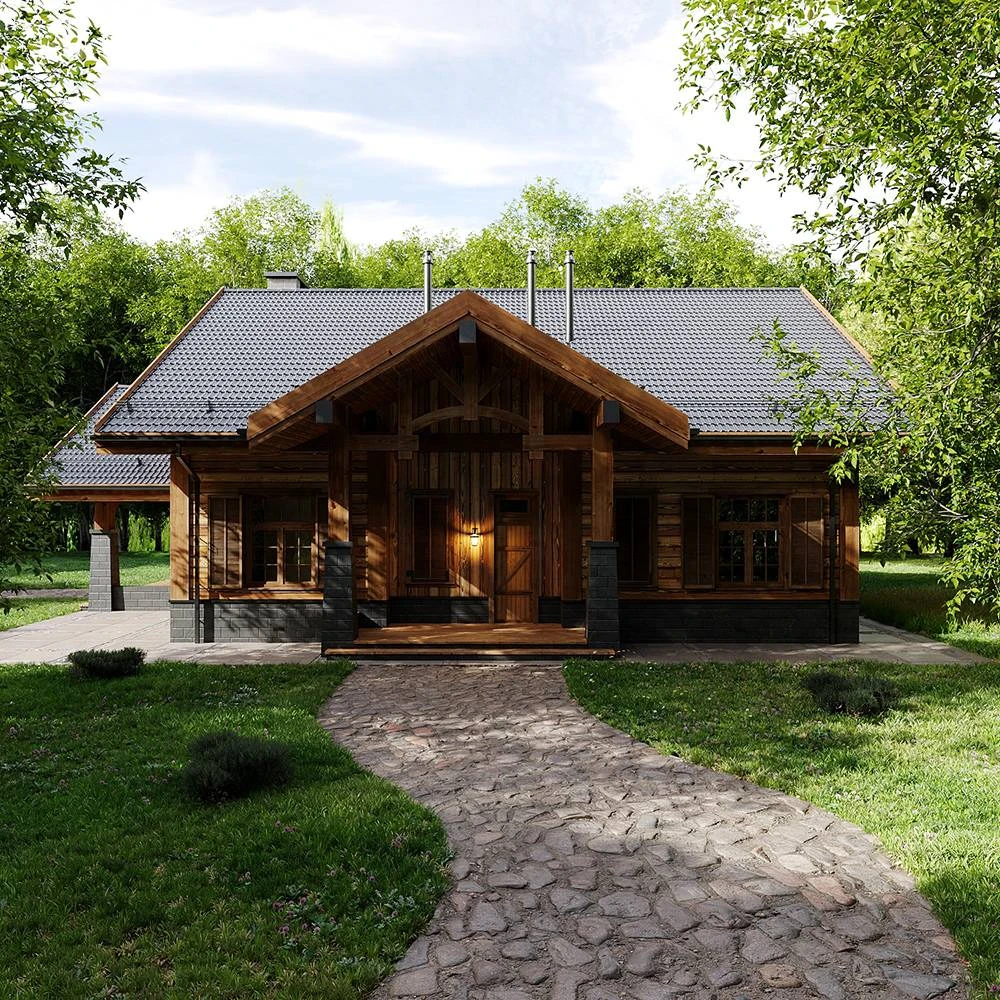Scène 3D de maison individuelle de campagne en extérieur (3)