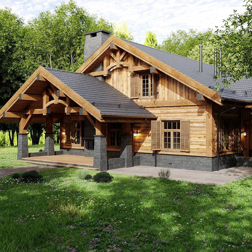 Scène 3D de maison individuelle de campagne en extérieur (5)