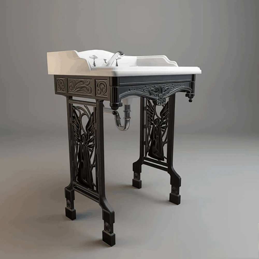 Lavabo Ornamentado con Soporte Metálico Decorativo