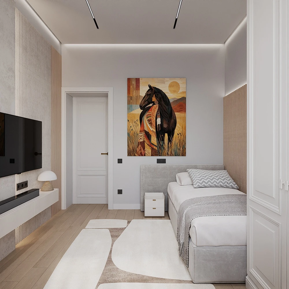Modernes minimalistisches Schlafzimmer-Interieur 3D-Szene
