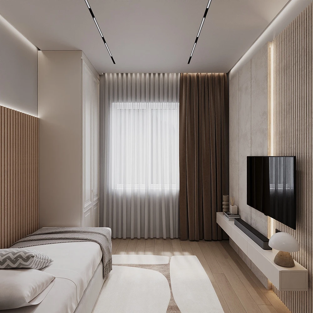 Modernes minimalistisches Schlafzimmer-Interieur 3D-Szene (2)
