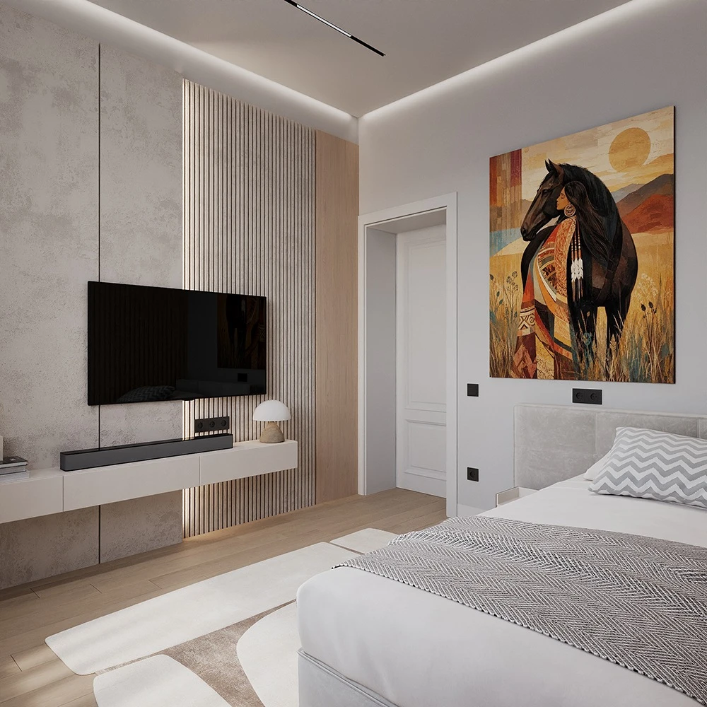 Modernes minimalistisches Schlafzimmer-Interieur 3D-Szene (4)