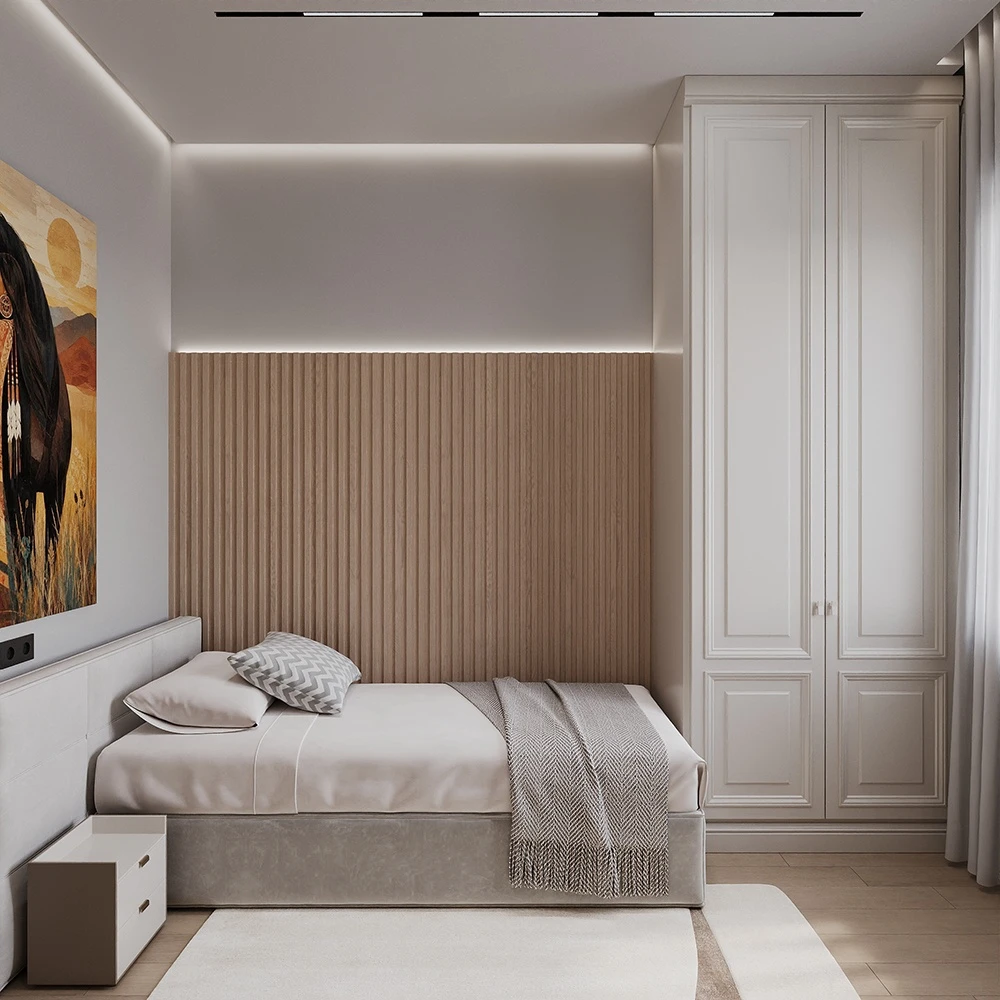Modernes minimalistisches Schlafzimmer-Interieur 3D-Szene (5)