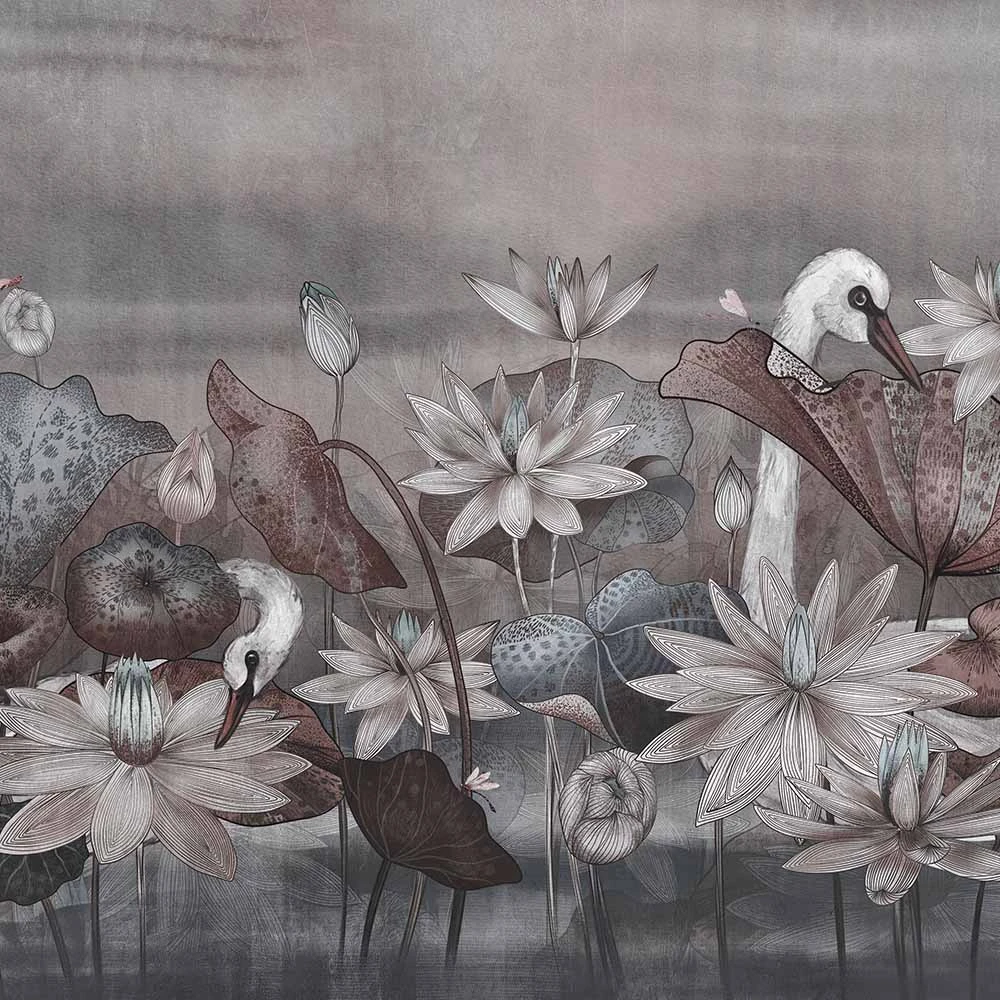 Wallpaper CHINESE SWANS GREY