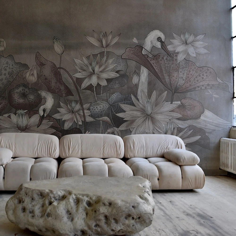 Wallpaper CHINESE SWANS GREY (2)