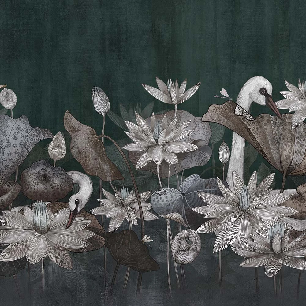 Wallpaper CHINESE SWANS GREEN