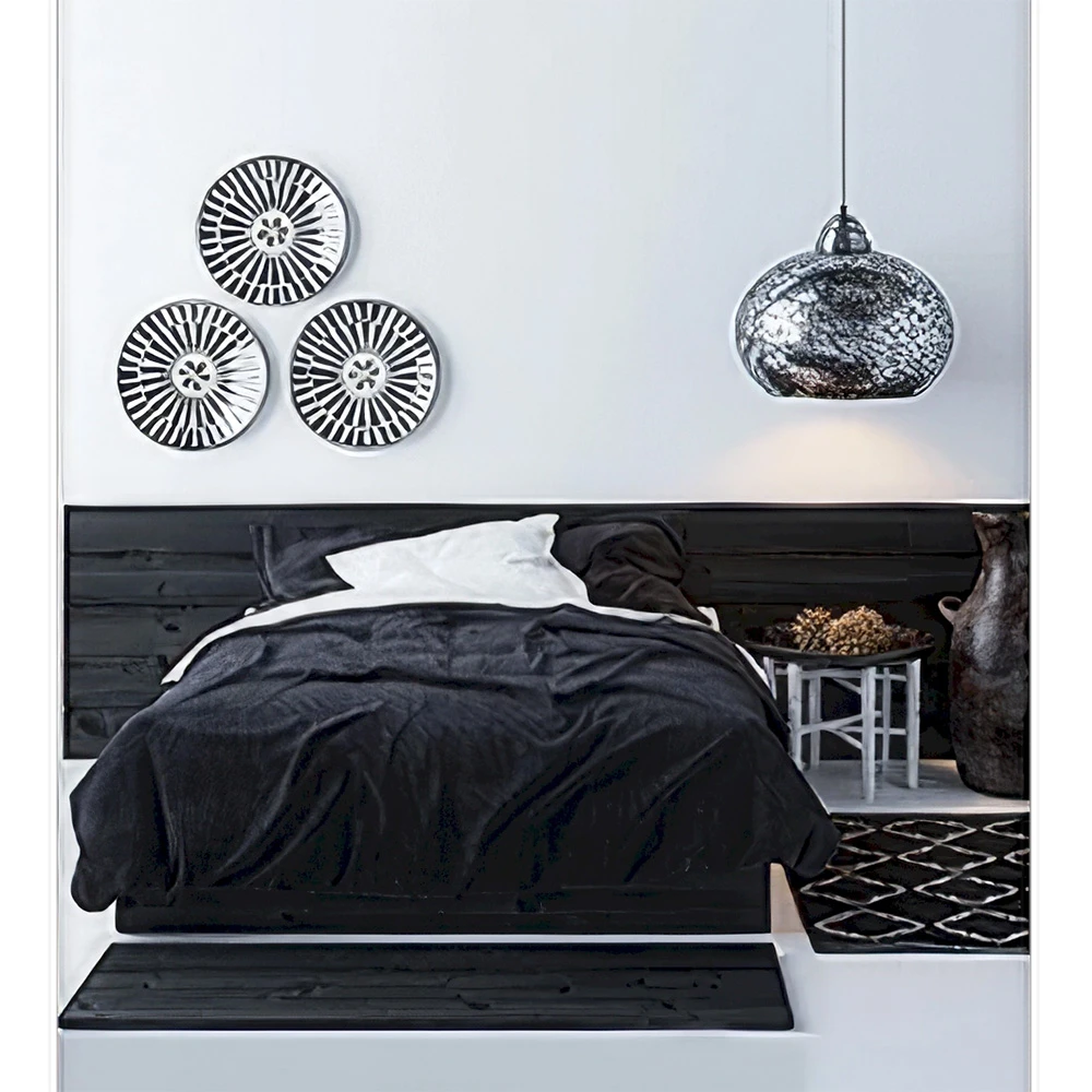 Bed with Dark Wood Headboard