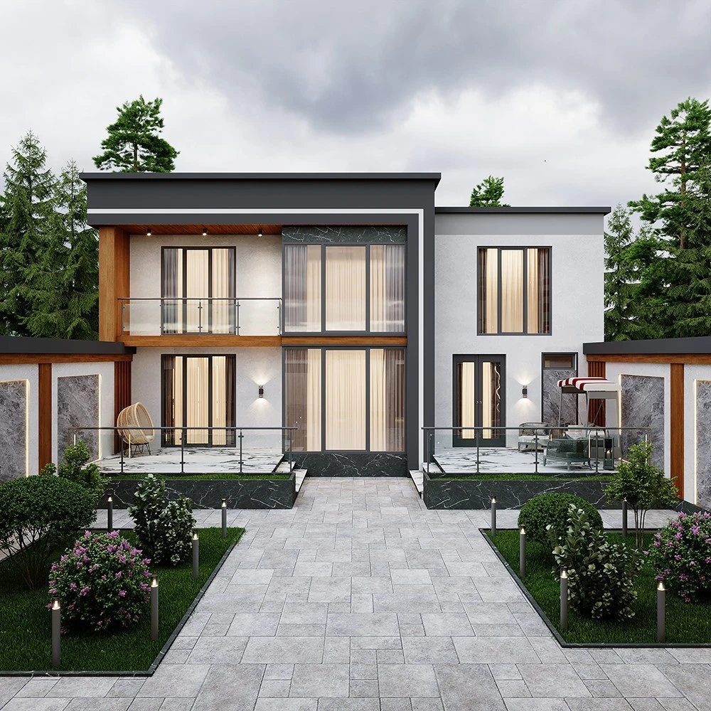 Modern Private House Exterior 3D Scene for Visualization