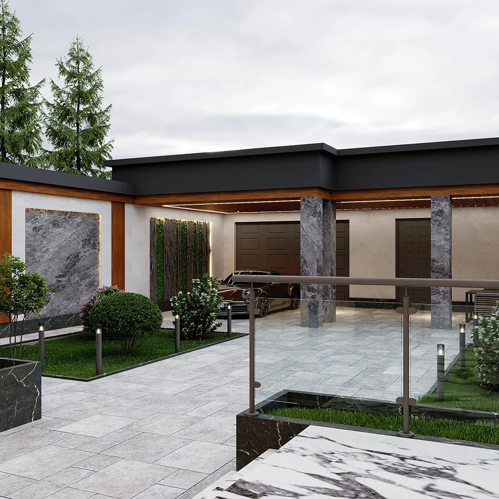 Modern Private House Exterior 3D Scene for Visualization (3)