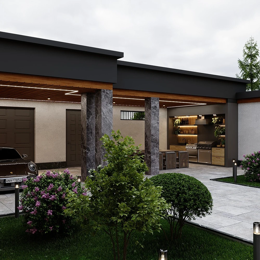 Modern Private House Exterior 3D Scene for Visualization (4)