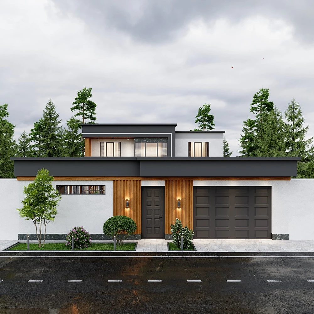 Modern Private House Exterior 3D Scene for Visualization (6)