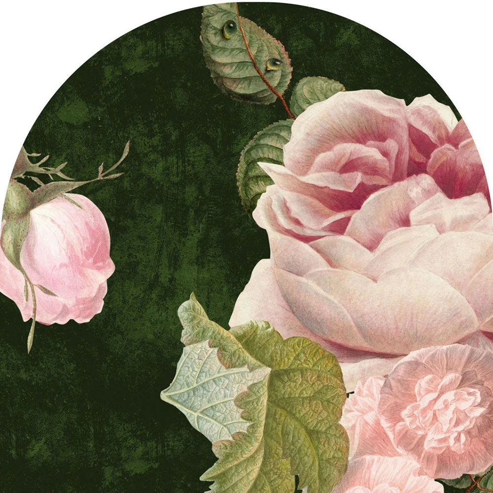 Wallpaper Wall Art Roses Dark Green arc
