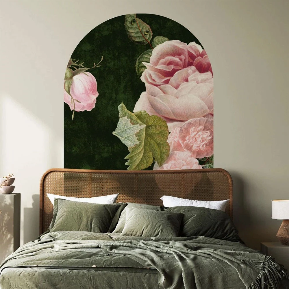 Wallpaper Wall Art Roses Dark Green arc (2)