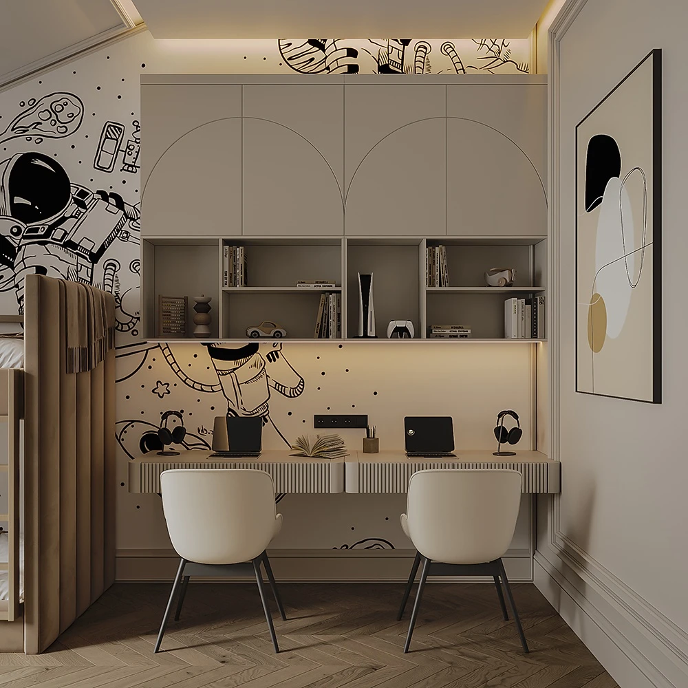 Modern Functional Kids Bedroom 3D Scene (2)