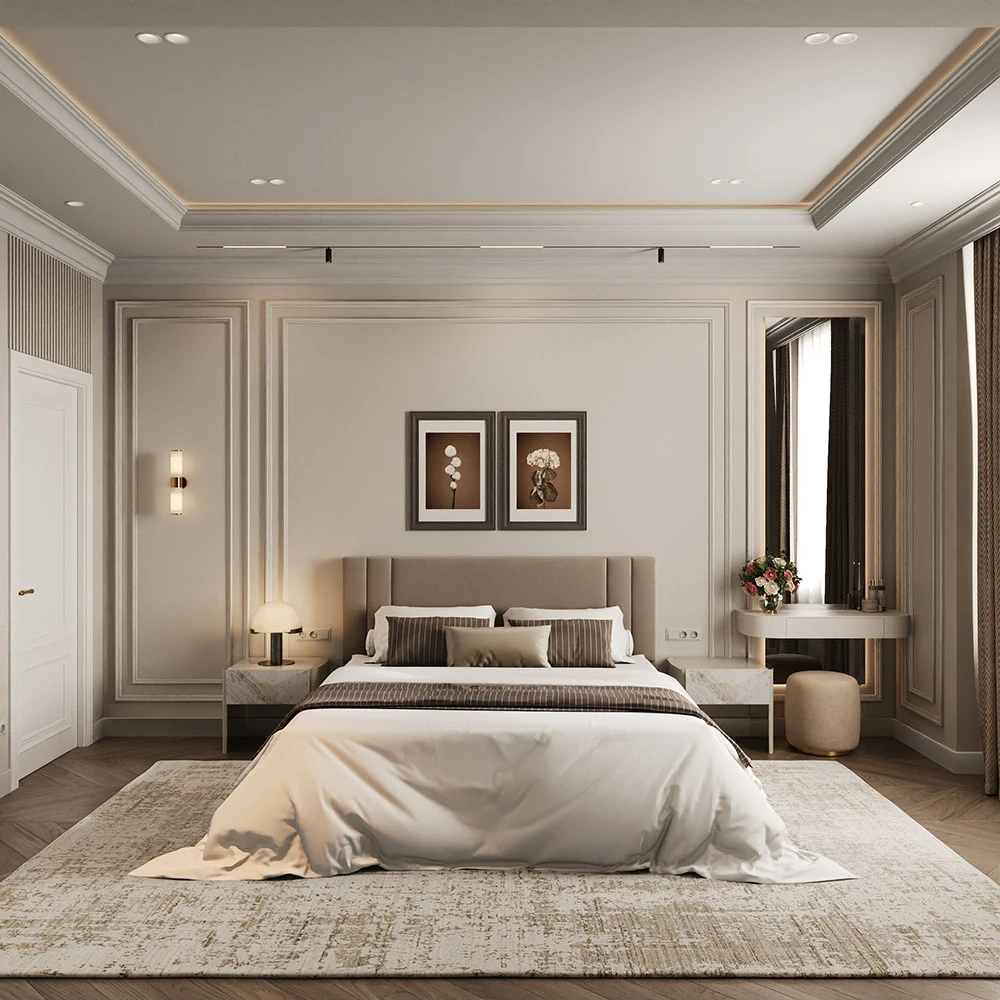 Neoclassic Elegant Bedroom Interior 3D Scene