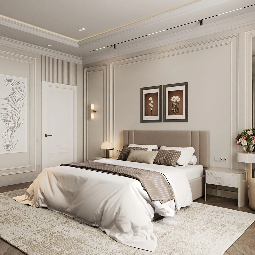 Neoclassic Elegant Bedroom Interior 3D Scene (2)