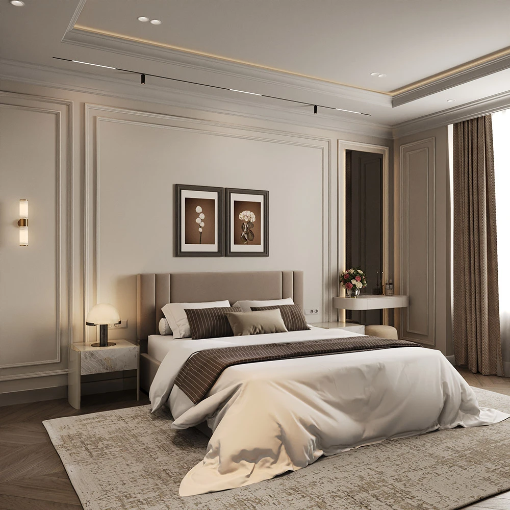 Neoclassic Elegant Bedroom Interior 3D Scene (3)