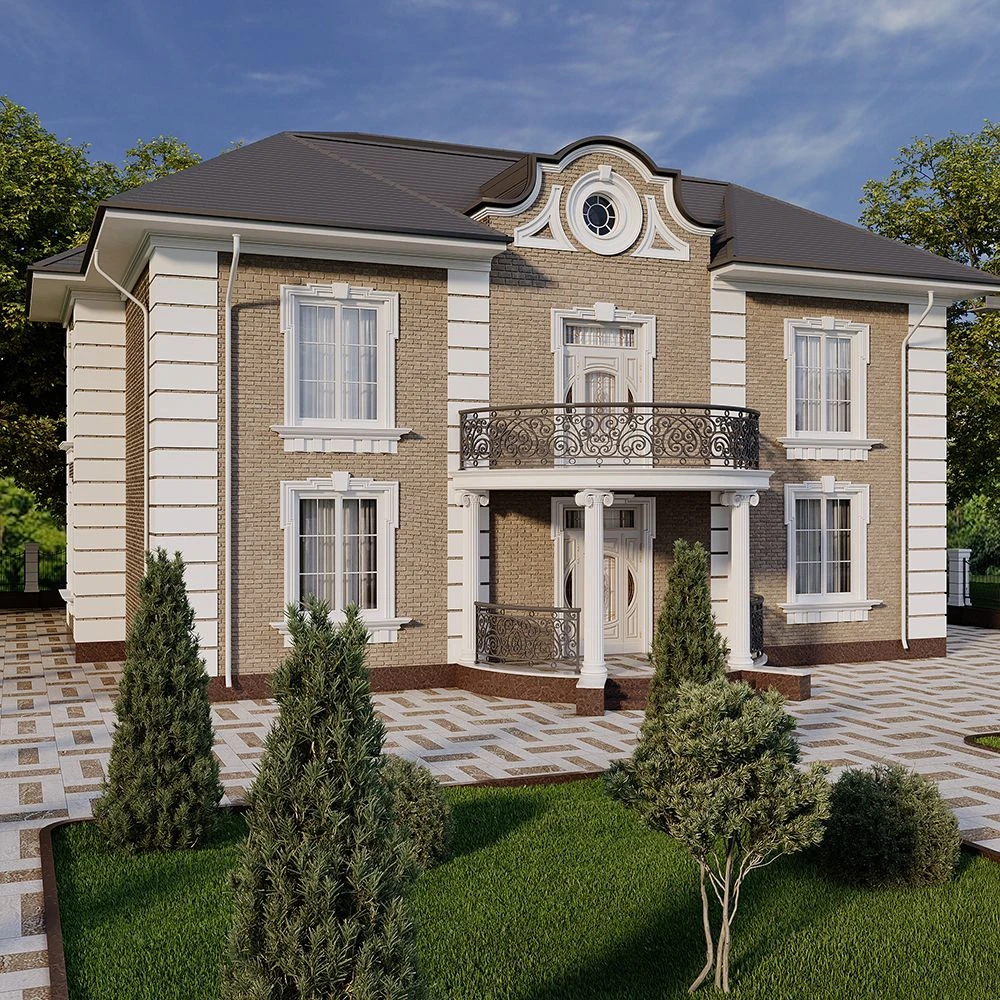 Classic Residential House Exterior 3D Scene (2)